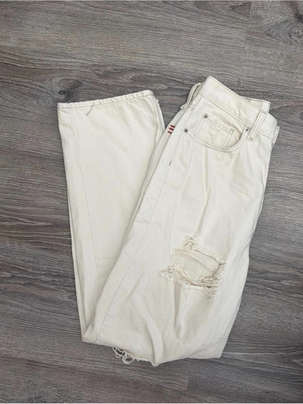 BDG Beige Distressed Wide Leg Jeans